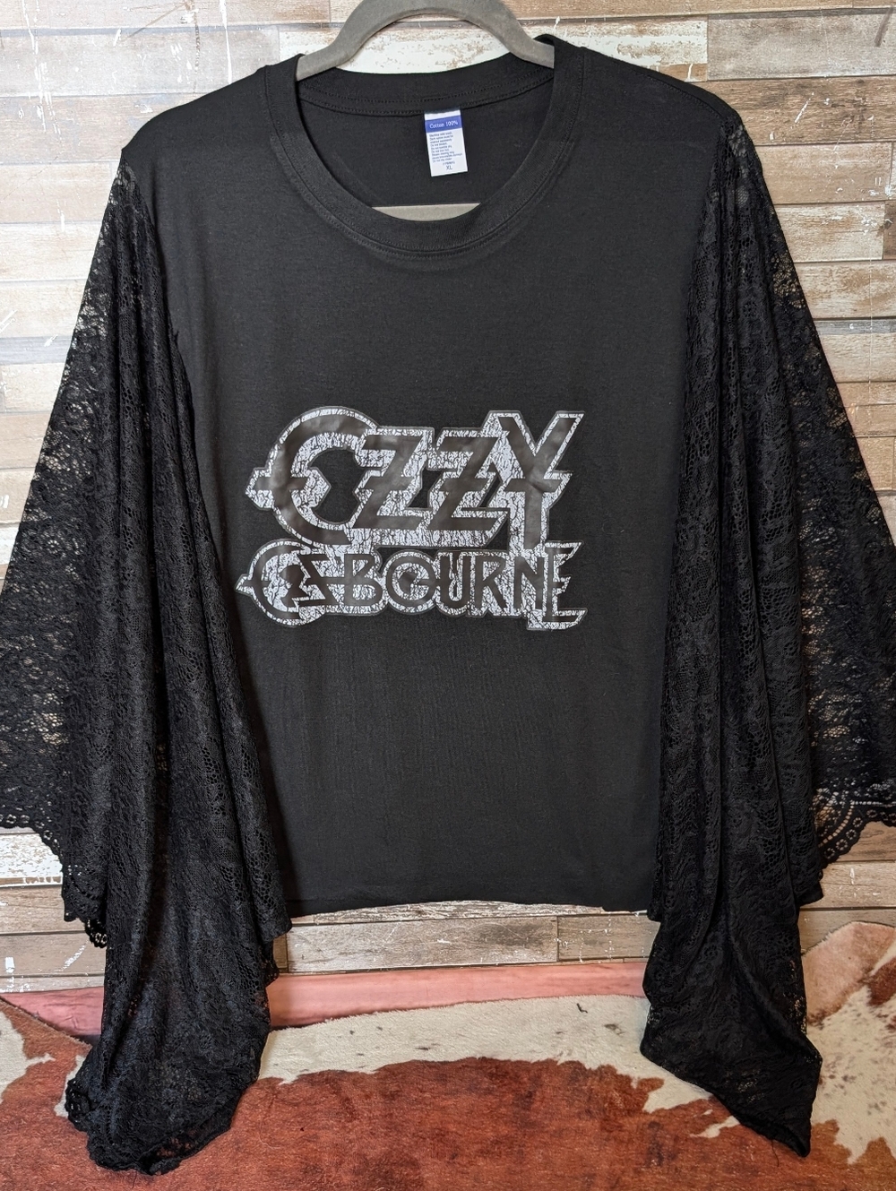 New Handcrafted Ozzy Osbourne Graphic With Black Lace Bat Wings